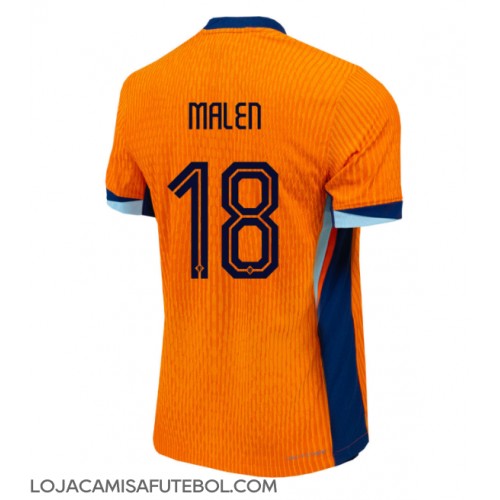 Camisa de Futebol Holanda Donyell Malen #18 Equipamento Principal Europeu 2024 Manga Curta